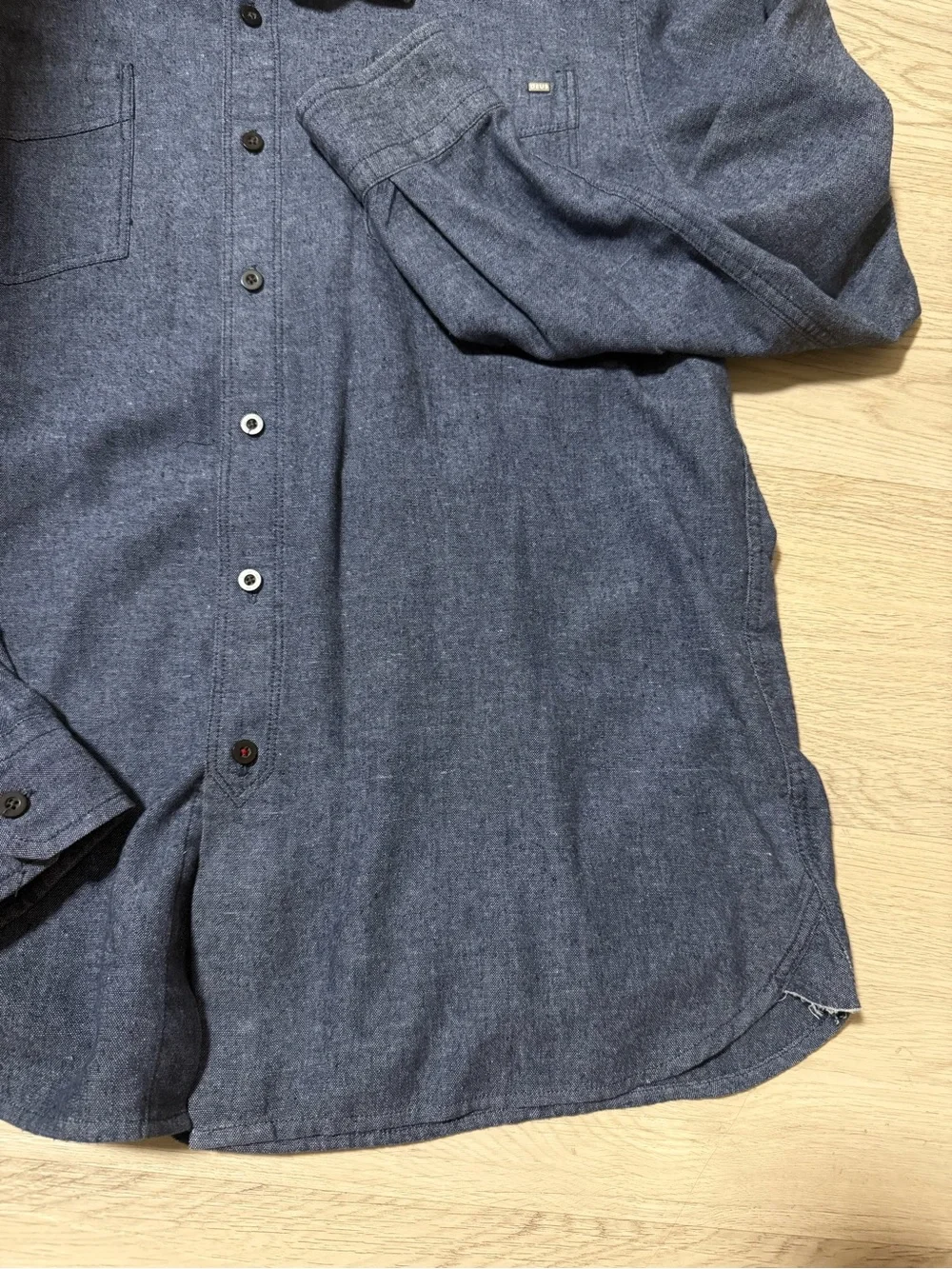Deus Ex Machina Chambray Dark Wash Cotton Button Down Utility Shirt Mens Size L